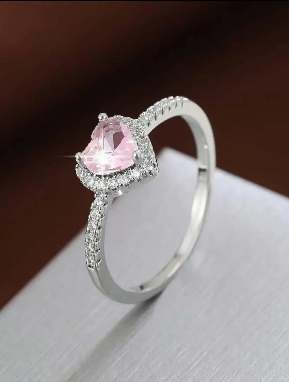 Pink and silver heart ring size 7